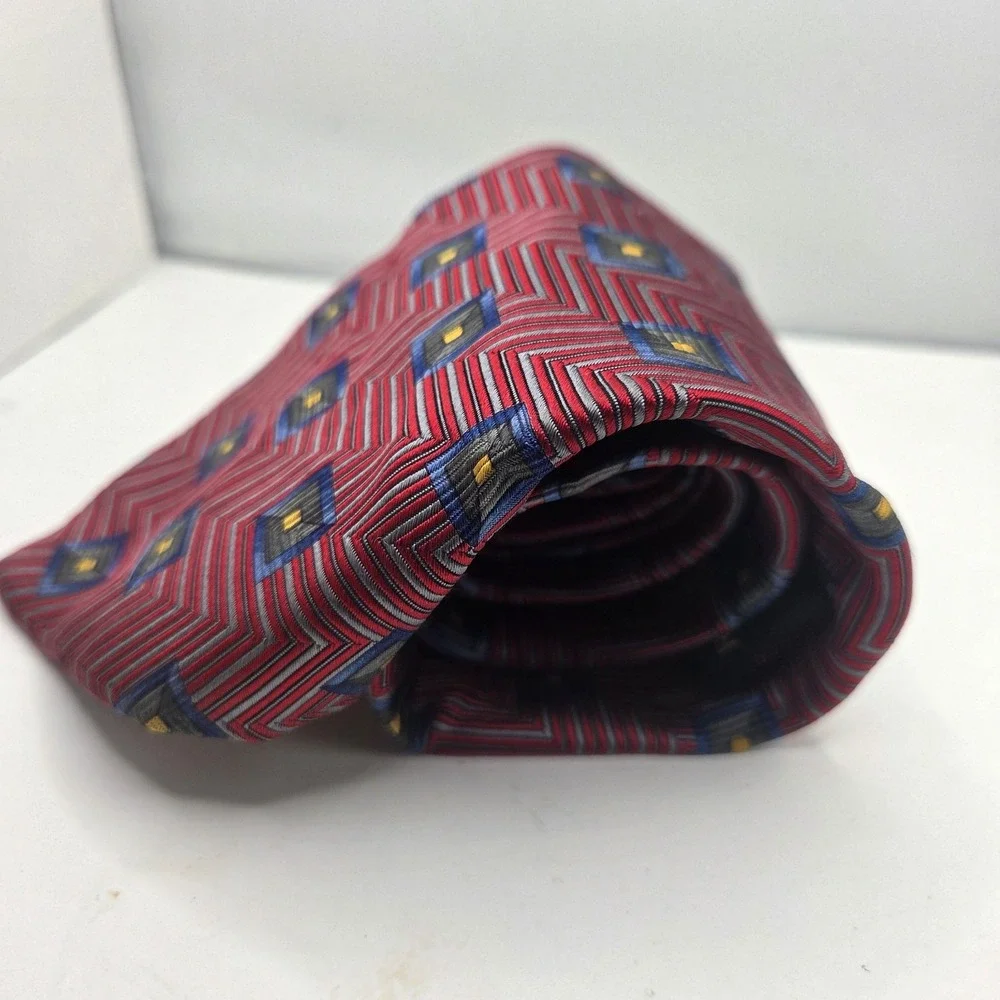 Robert Talbott Best of Class Silk Tie  Bold Red Blue Gold Hand Sewn In USA 4x58
